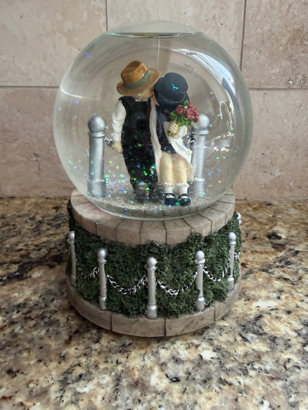 Vintage Musical Snow Globe Puppy Love Boy & Girl 5.5" Kim Anderson Forever Young